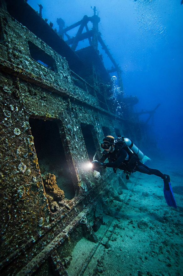 Diver on wreck